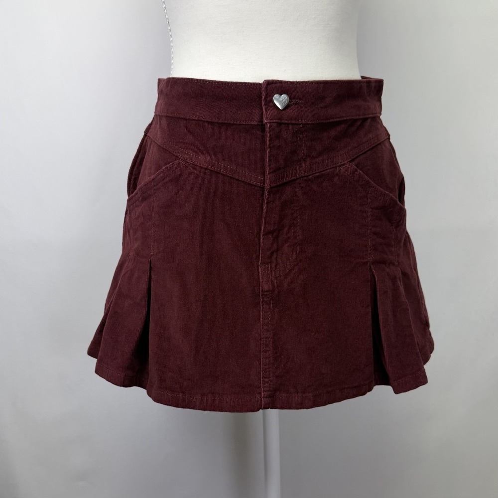 Celebrity Pink Western Size S Corduroy Burgundy Pleated Mini Skirt
